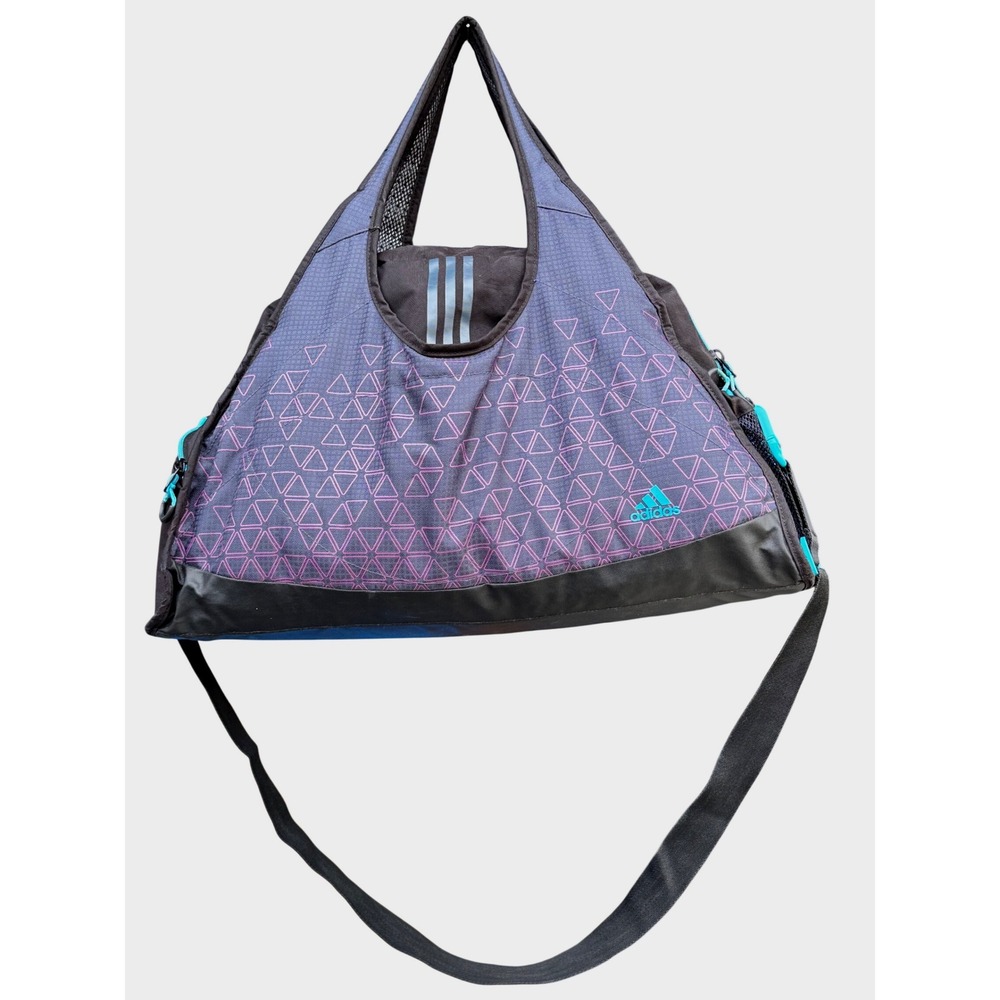 Adidas Climaproof Gym Bag Black Purple Teal Geometric Duffel Yoga Tote Strap - Picture 3 of 7